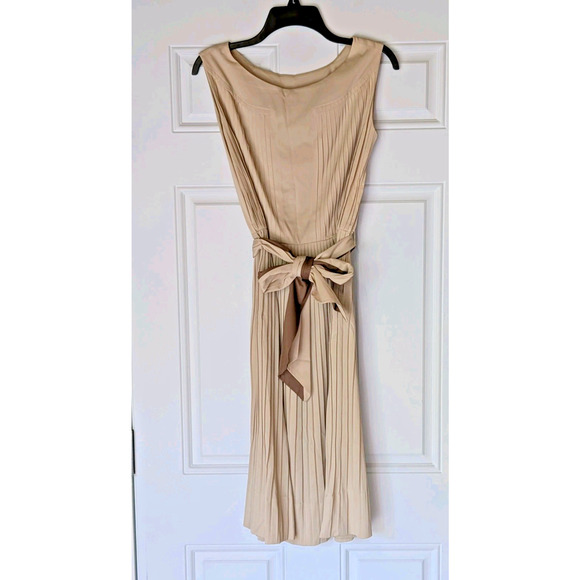SACONY Vintage Sleeveless Pleated Dress Beige*SEE MEASUREMENTS - Picture 1 of 6